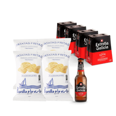 Pack Estrella Galicia Especial, 24 botellas de 25 cl + patatas Bonilla A La Vista, 4 bolsas de 150 g