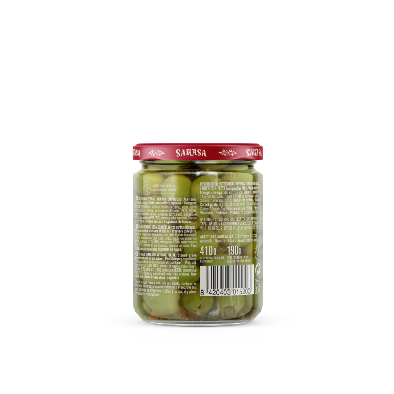 Aceitunas sin hueso hechizos del sur de Sarasa, 410 g