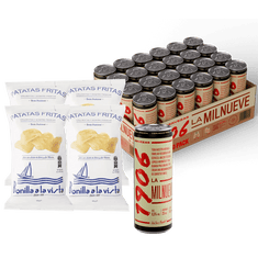 Pack 1906 Reserva Especial, 24 latas de 33 cl + Patatas Bonilla A La Vista, 4 bolsas de 150 g