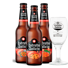 Estrella Galicia edición Valencia con copa Atlántica, 3 botellas de 33 cl
