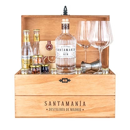 Ginebra Santamanía + cofre regalo gin tonic de Destilería de Madrid, botella 70 cl y 1 pack regalo