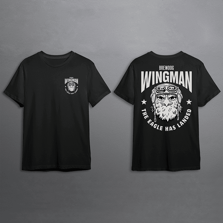 Camiseta negra de manga corta con un águila de la cerveza Brewdog Wingman