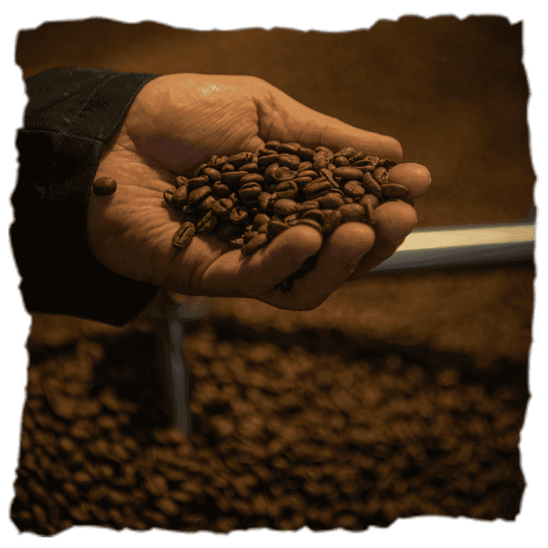 mano sostiene granos de café