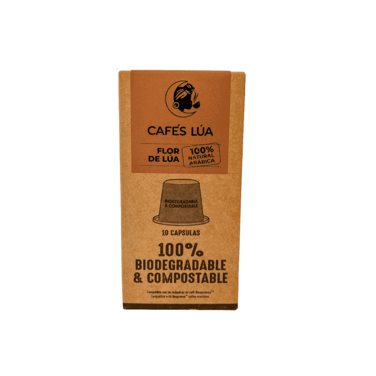 una caja de cápsulas de café Flor de Lúa
