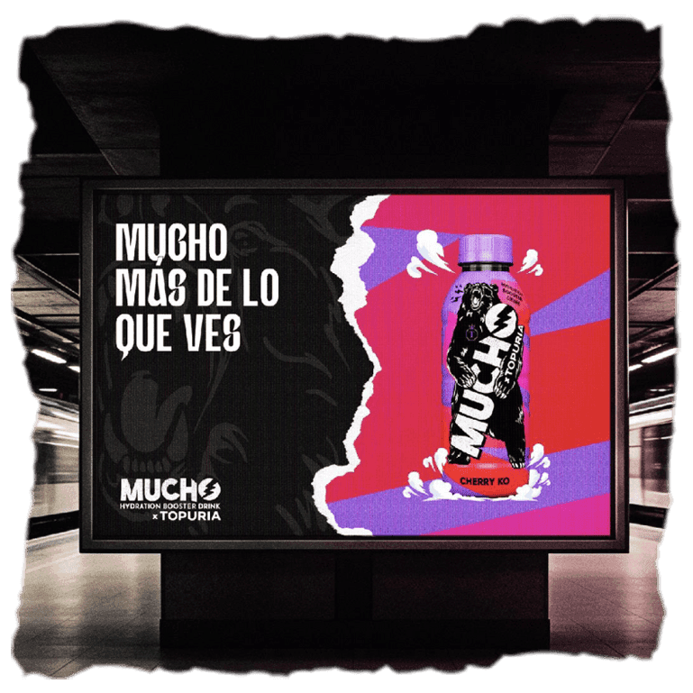 Publicidad con una botella de Mucho