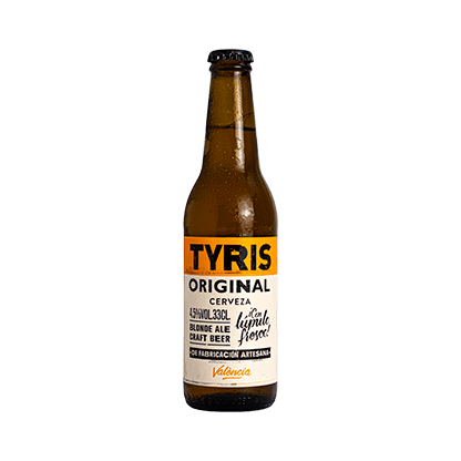 Una botella de cerveza Tyris Original