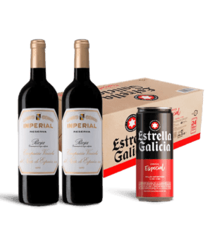 pack de Latas Estrella Galicia Especial 33cl y vino Imperial Reserva 2017