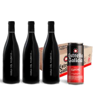 pack de latas Estrella Galicia Especial 33cl y vino Habla del Silencio