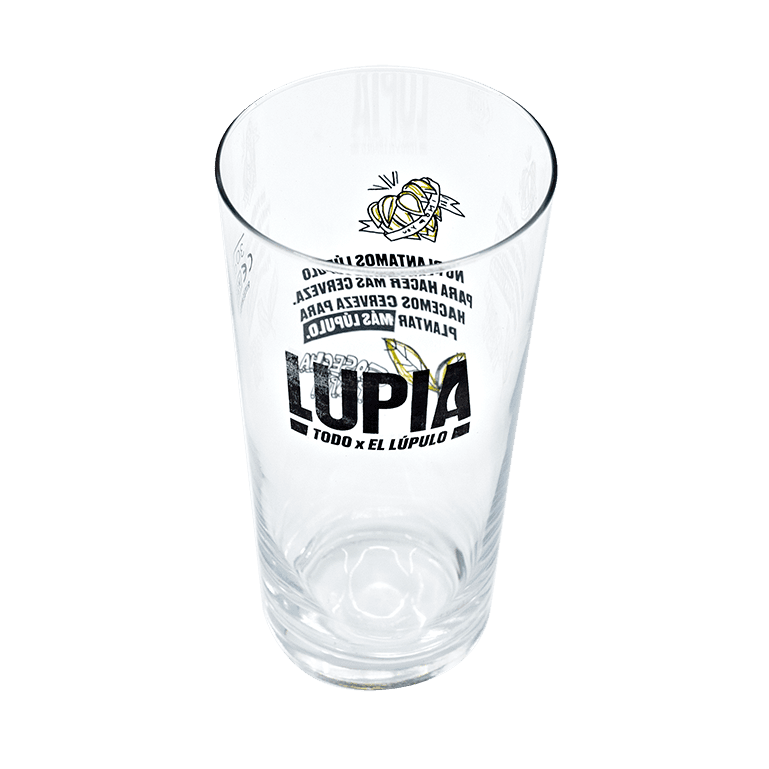 vaso de la nueva marca de cervezas lupia