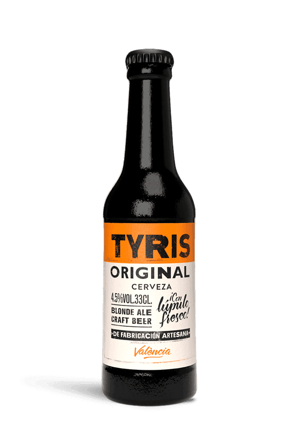 una botella de Cerveza Tyris Original