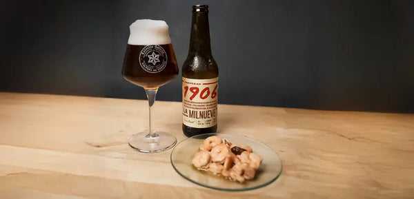 Maridaje de Cerveza 1906 La Milnueve y langostinos al ajillo