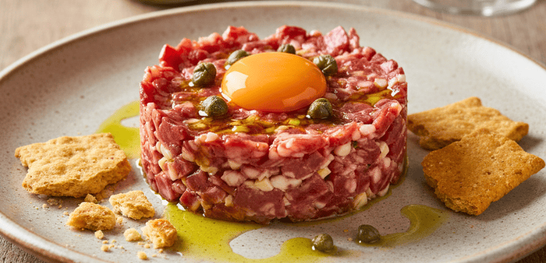 Un plato de tartar de salchichón ibérico, una receta viral que se puede hacer de forma rápida y fácil con pocos ingredientes y queda como un platillo gourmet que sorprende a los invitados 