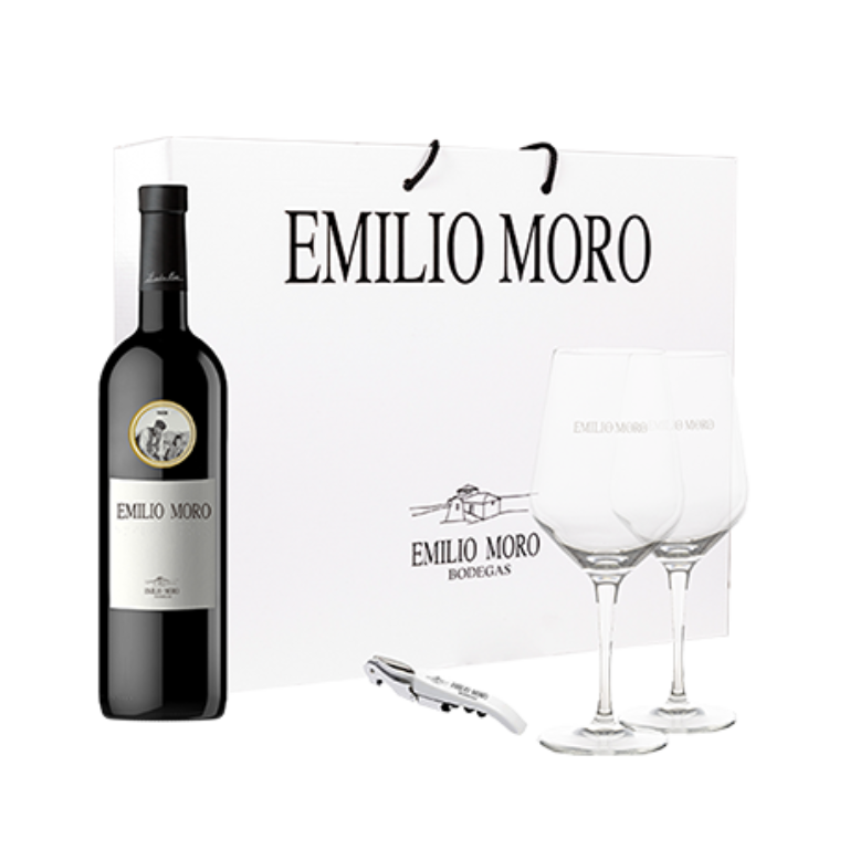 Pack el brindis de siempre: vino Emilio Moro 2020, 1 botella de 75 cl + 2 copas + 1 sacacorchos