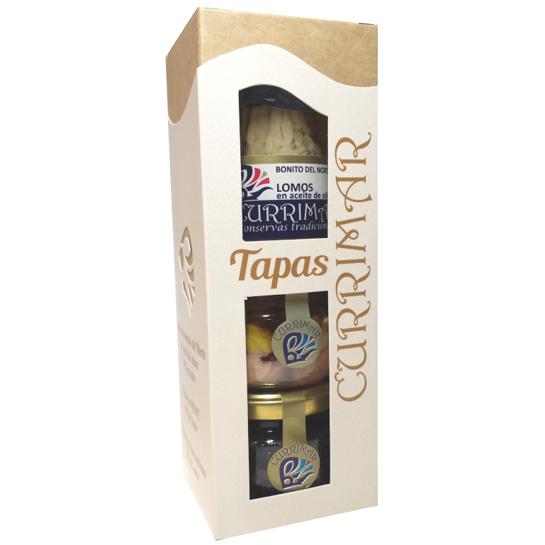 Estuche tapas de Currimar, 3 tarros de bonito del norte, pulpo y calamares