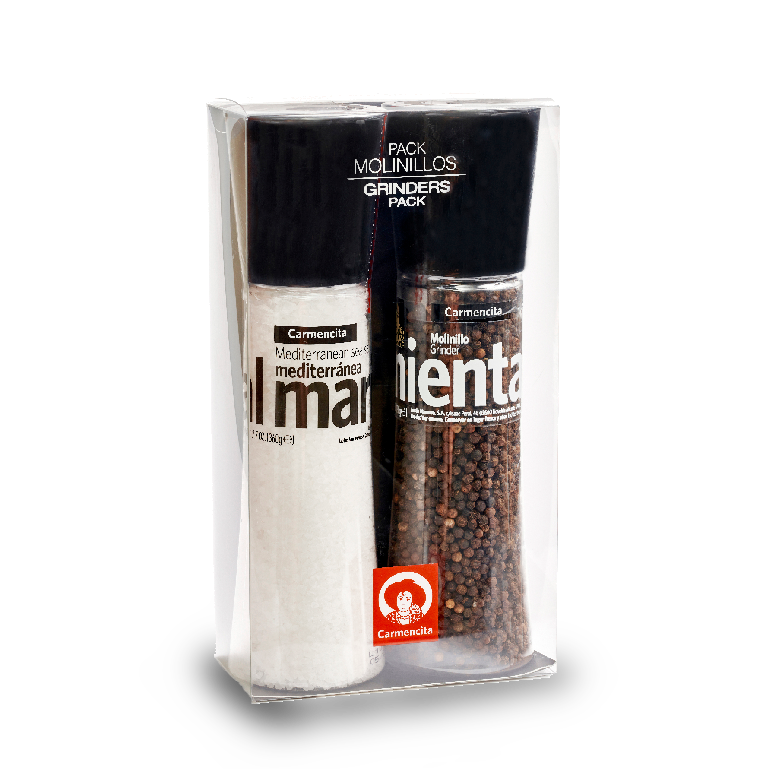 Pack sal marina y pimienta negra de Carmencita, 2 molinillos