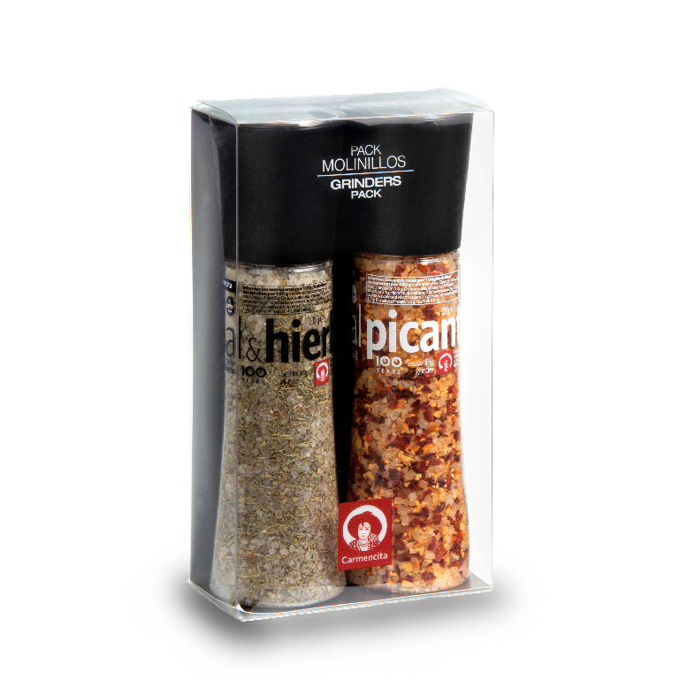 Pack sal de hierbas y sal picante de Carmencita, 2 molinillos