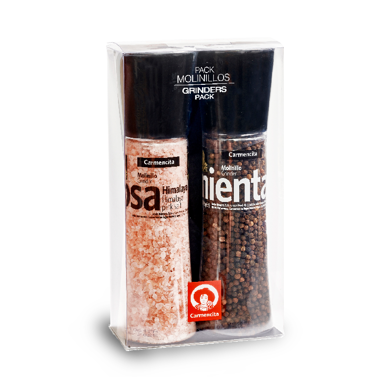 Pack pimienta negra y sal rosa del Himalaya de Carmencita, 2 molinillos