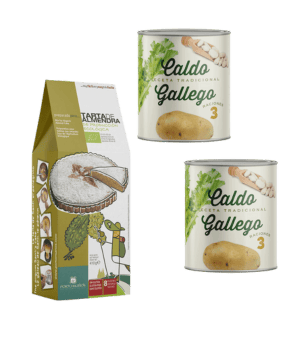 Caldo gallego de Porto-Muiños y preparado de tarta de Santiago de Porto-Muiños