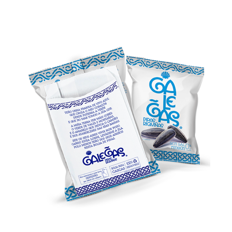 Pipas sin sal de Pipas Galegas, 4 bolsas de 120 g