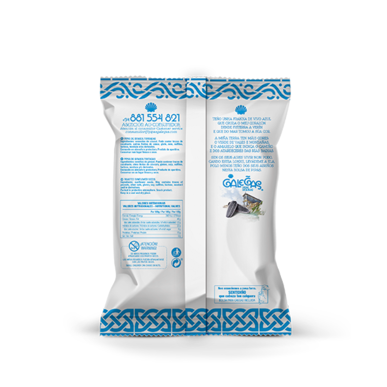 Pipas sin sal de Pipas Galegas, 4 bolsas de 120 g