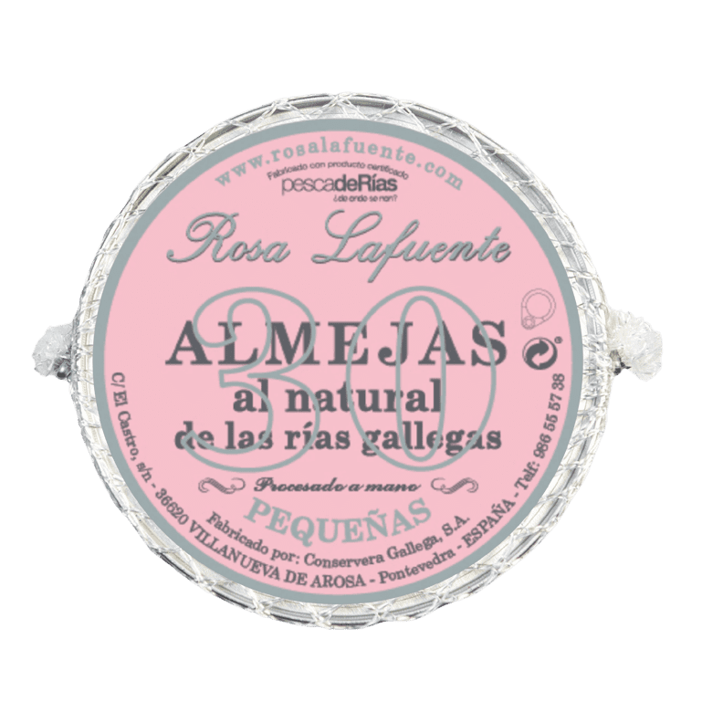 Almejas al natural de las Rías gallegas de Rosa Lafuente, lata de 30 piezas