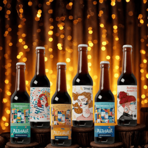 un pack de Althaia Mix con cervezas 100 % natural esen 12 botellas que combinan seis estilos únicos y audaces