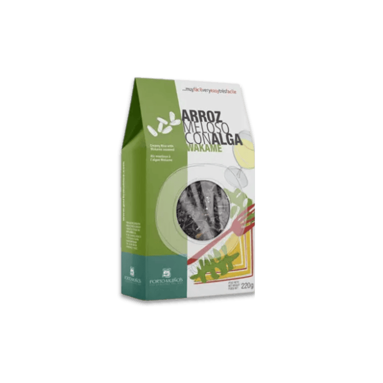 Pack de arroces cremosos de: algas suaves, alga Wakame, setas y huevas de erizo al natural de Porto-Muiños