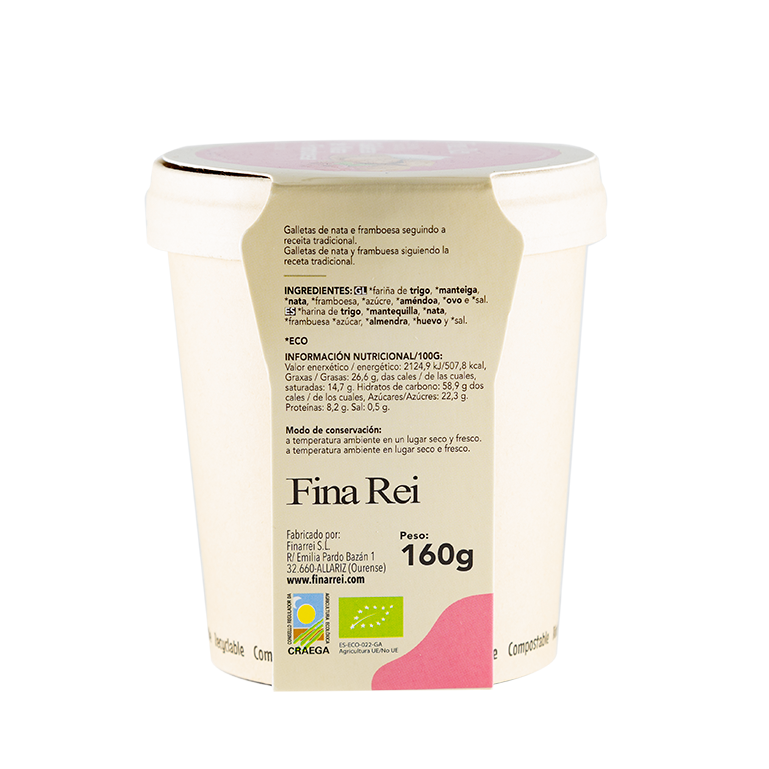 Galletas de nata y frambuesa de Fina Rei, 3 caja de 160 g