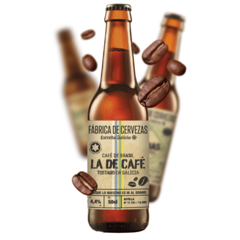 Fábrica de Cervezas “La De Café” botella de 50 cl de Sweet Stout infusionado con café brasileño Siboney, combinando maltas tostadas y aroma intenso para una experiencia cervecera única