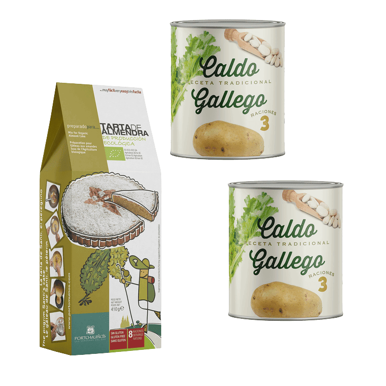 Caldo gallego de Porto-Muiños y preparado de tarta de Santiago de Porto-Muiños