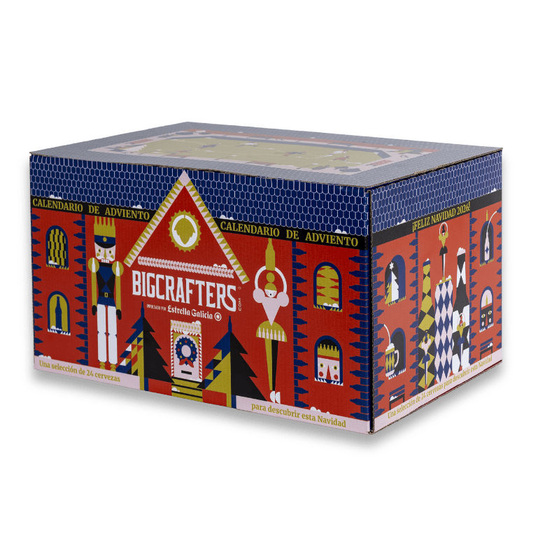 Calendario de adviento de cervezas Bigcrafters edición limitada de 24 variedades artesanales, una caja llamativa con el diseño de Yarza Twins.