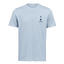 Camiseta Estrella Galicia de tela de algodón azul claro de camiseta con serigrafía negra detallada del una botella de cerveza. 
