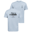 Camiseta Estrella Galicia de tela de algodón azul claro de camiseta con serigrafía negra detallada del texto "Hecho en A Coruña", coordenadas, logotipo de estrella y una cita en español.