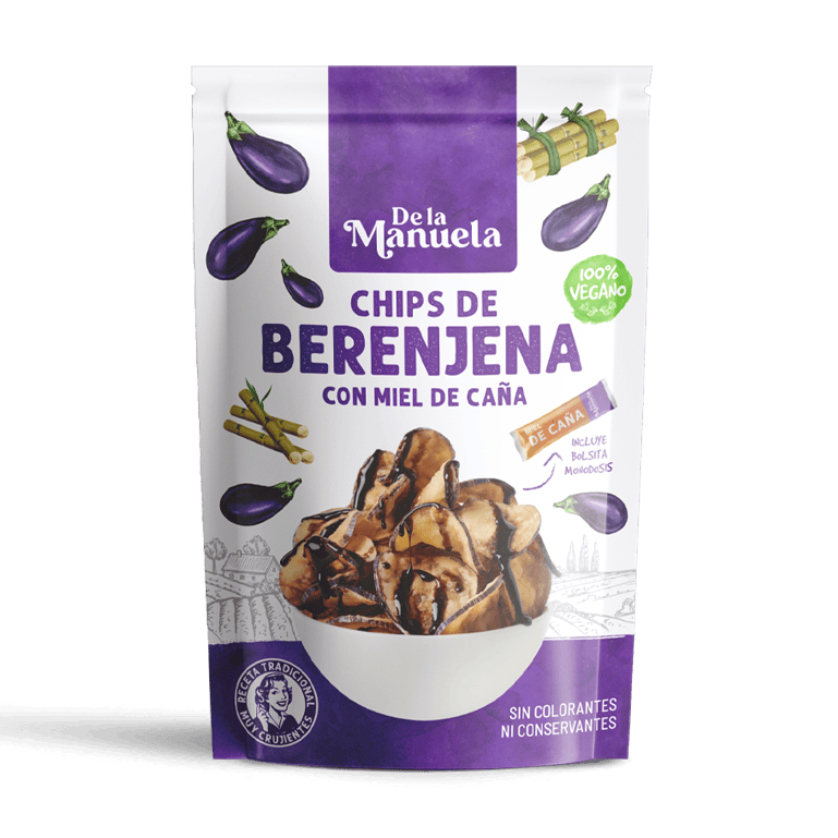 Chips de berenjena con miel de caña de De la Manuela, bolsa de 90 g
