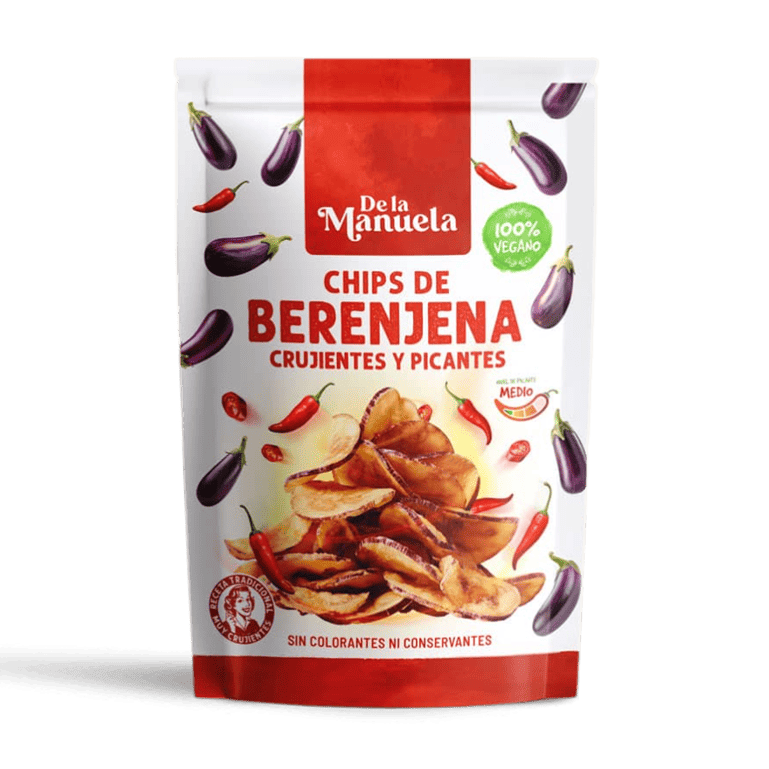 Chips de berenjena picante de De la Manuela, bolsa de 90 g