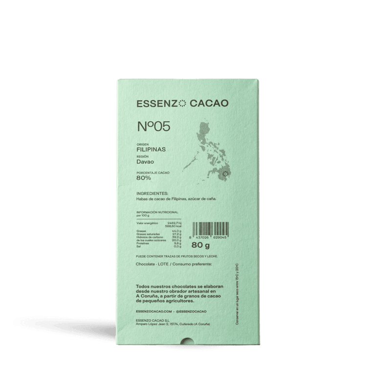 Chocolate Davao Essenzo Filipinas 80% de Essenzo Cacao, 1 tableta de 80 g