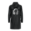 chubasquero negro de Estrella Galicia, impermeable y de talla única, hecho de un material resistente con capucha y bolsillos para que no te cale la lluvia.