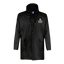 Un chubasquero negro de Estrella Galicia, impermeable y de talla única, hecho de un material resistente con capucha y bolsillos para que no te cale la lluvia.