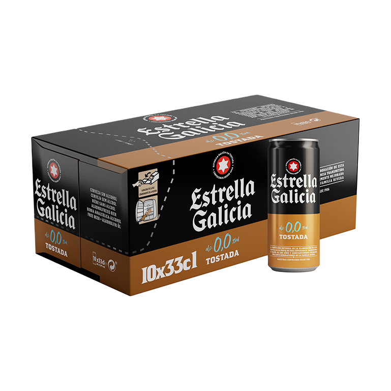 Estrella Galicia 0,0 Tostada, Frigopack de 10 latas de 33 cl