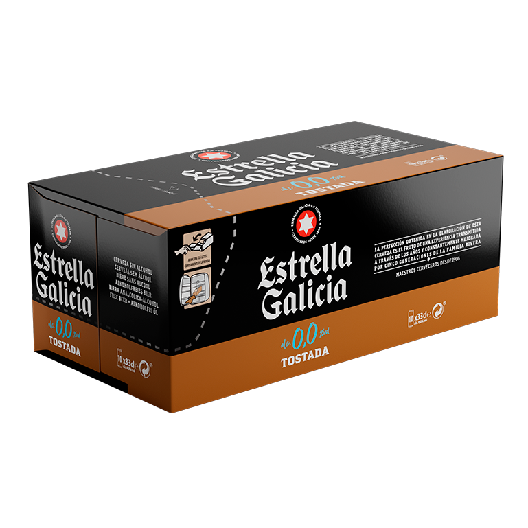 Estrella Galicia 0,0 Tostada, Frigopack de 10 latas de 33 cl