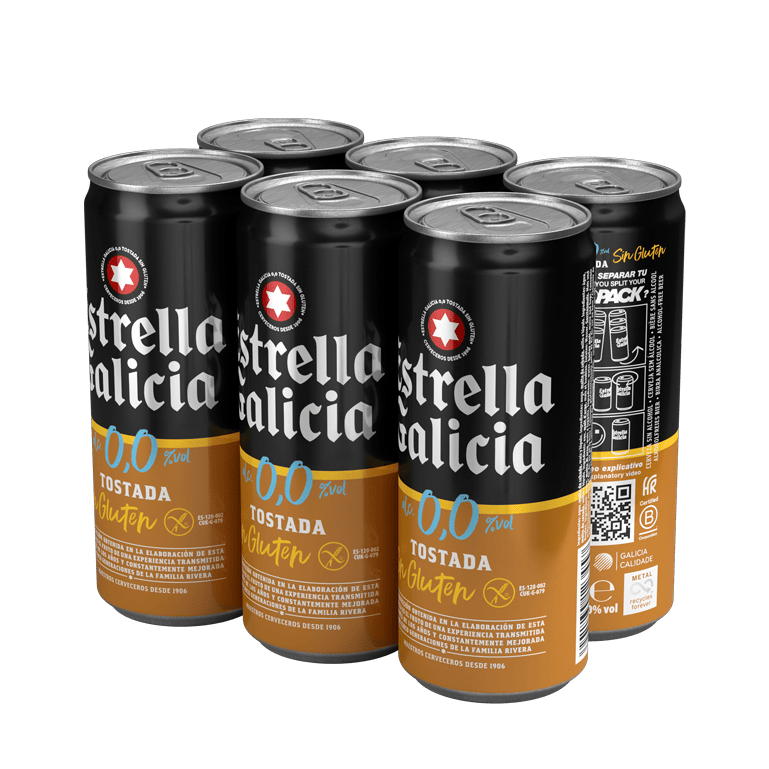 Estrella Galicia 0,0 Tostada Sin gluten, 24 latas de 33 cl