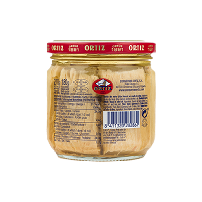 Bonito del norte en aceite de oliva de conservas Ortiz, tarro de 270 g