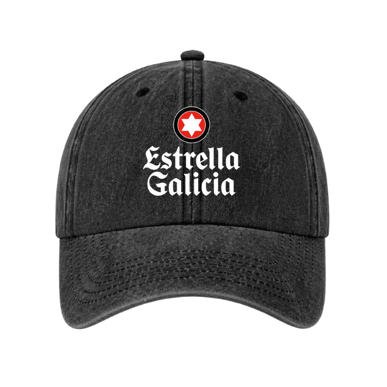 Una gorra gris de Estrella Galicia de algodón muy suave con un toque moderno de efecto lavado y cierre de hebilla para ajustarla como quieras.