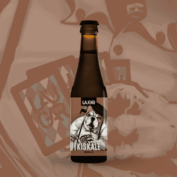 Botella de cerveza Laugar Kiskale una Brown Ale de siete grados con cuerpo robusto que destaca por su textura sedosa y sus notas profundas a toffee y caramelo.