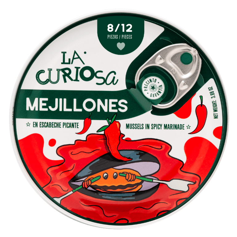 Mejillones en escabeche picante de conservas La Curiosa, lata de 115 g