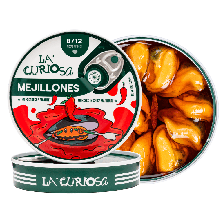Mejillones en escabeche picante de conservas La Curiosa, lata de 115 g