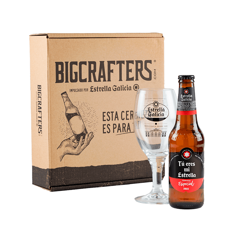 Estuche Estrella Galicia con mensaje y copa