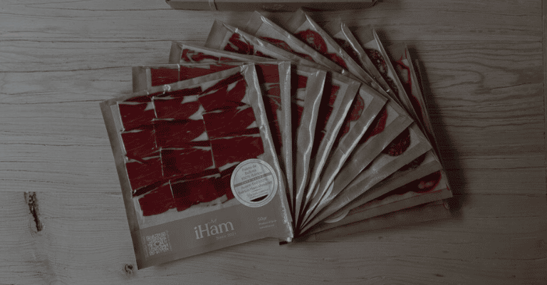 un pack paletistas con 4 sobres de Paleta de Bellota 100% Ibérica + 6 sobres de embutidos iHam