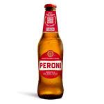 Cerveza Peroni Red Label, una lager italiana que está hecha con 100% malta procedentes de cultivos de Italia, botella de 33 cl.