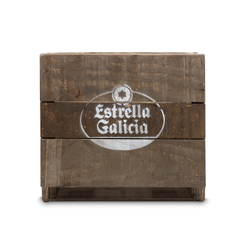Caja de madera rústica de Estrella Galicia